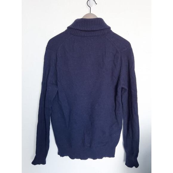 J.Crew Knit Sweater Button Roll Neck Medium Navy Blue Classic Wool Blend - Picture 4 of 5